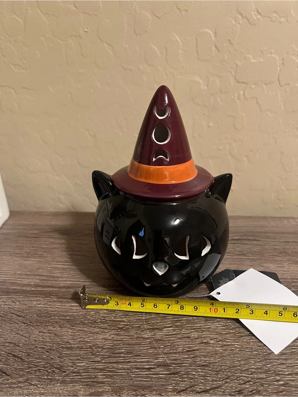 Target Bullseye Ceramic Halloween Black Cat Purple Wizard Hat Light LED NWT